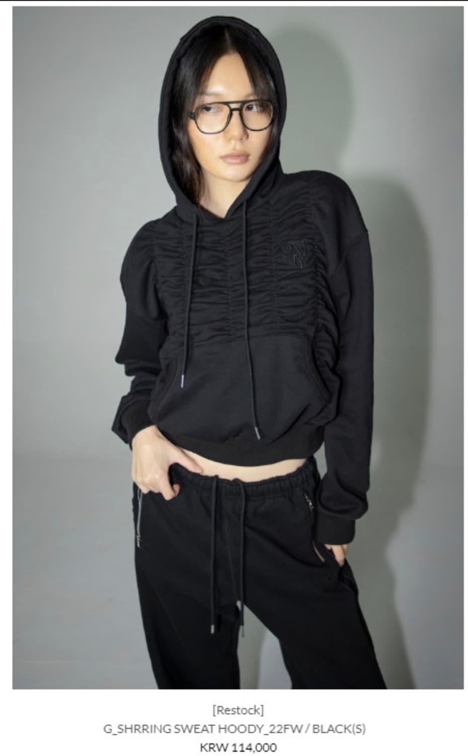 김미더영 셔링 후드 블랙 SHRRING SWEAT HOODY BLACK 상품이미지1
