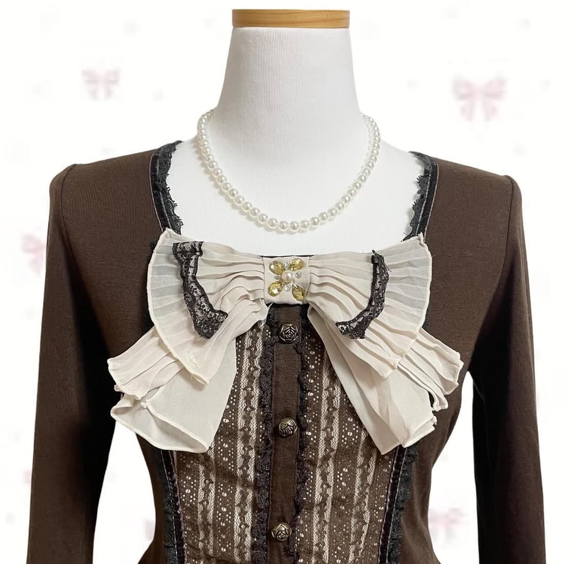 다크초코 엑시즈팜 리본 레이스 롱슬리브리스 상품이미지2