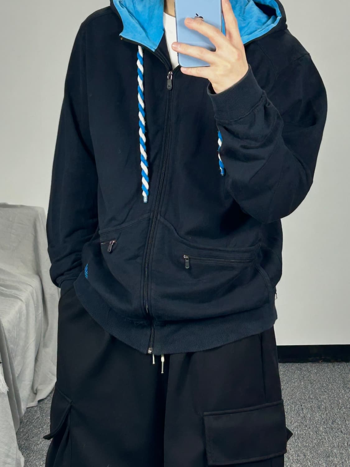 아디다스 00‘s 블루블랙 풀집업 후드 XXL 상품이미지2