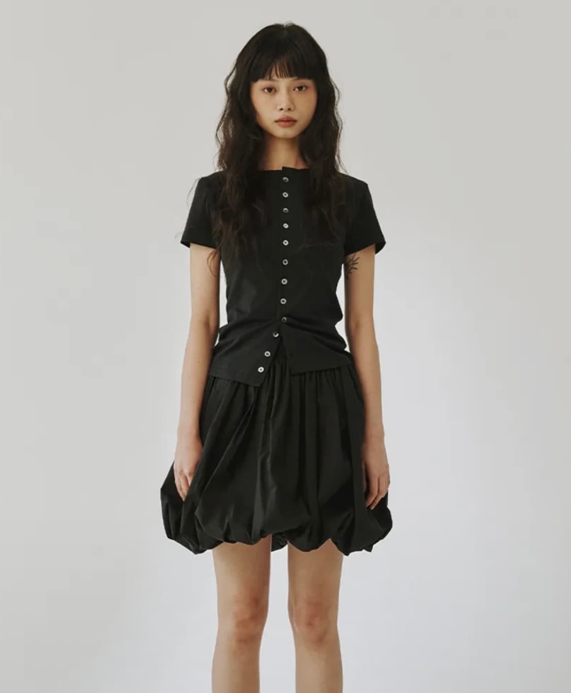 플리즈프로젝트 ROUND BUTTON SLIM SHIRT, BLACK 상품이미지1