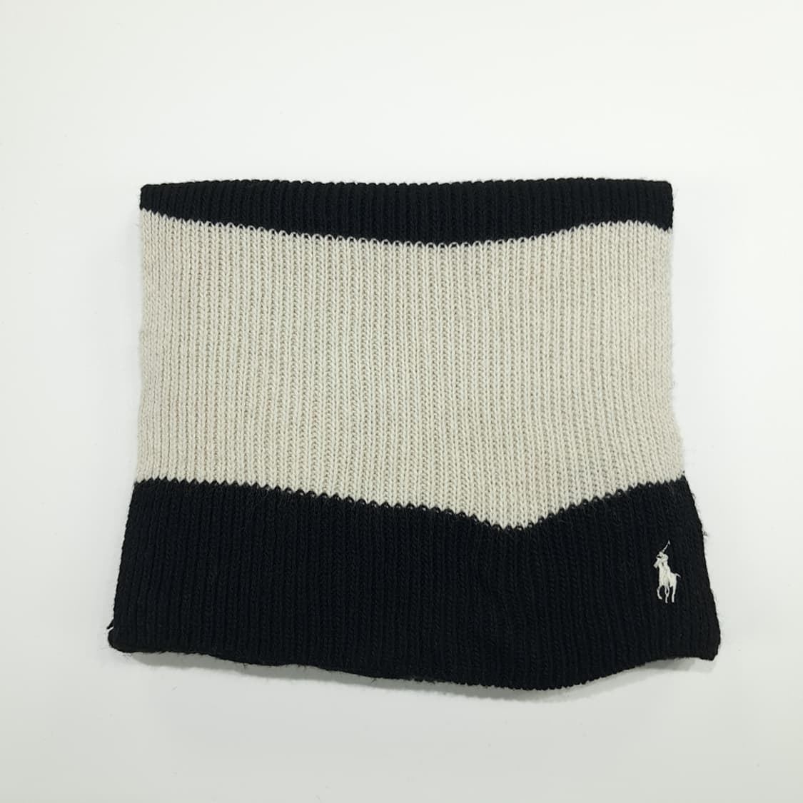MX293 폴로 랄프로렌 블락 화이트 투톤 울 니트 목도리 머플러 상품이미지7