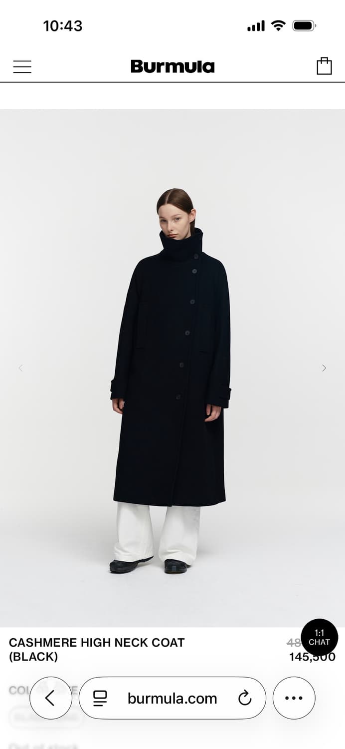 Burmula CASHMERE HIGH NECK COAT(BLACK) 상품이미지3