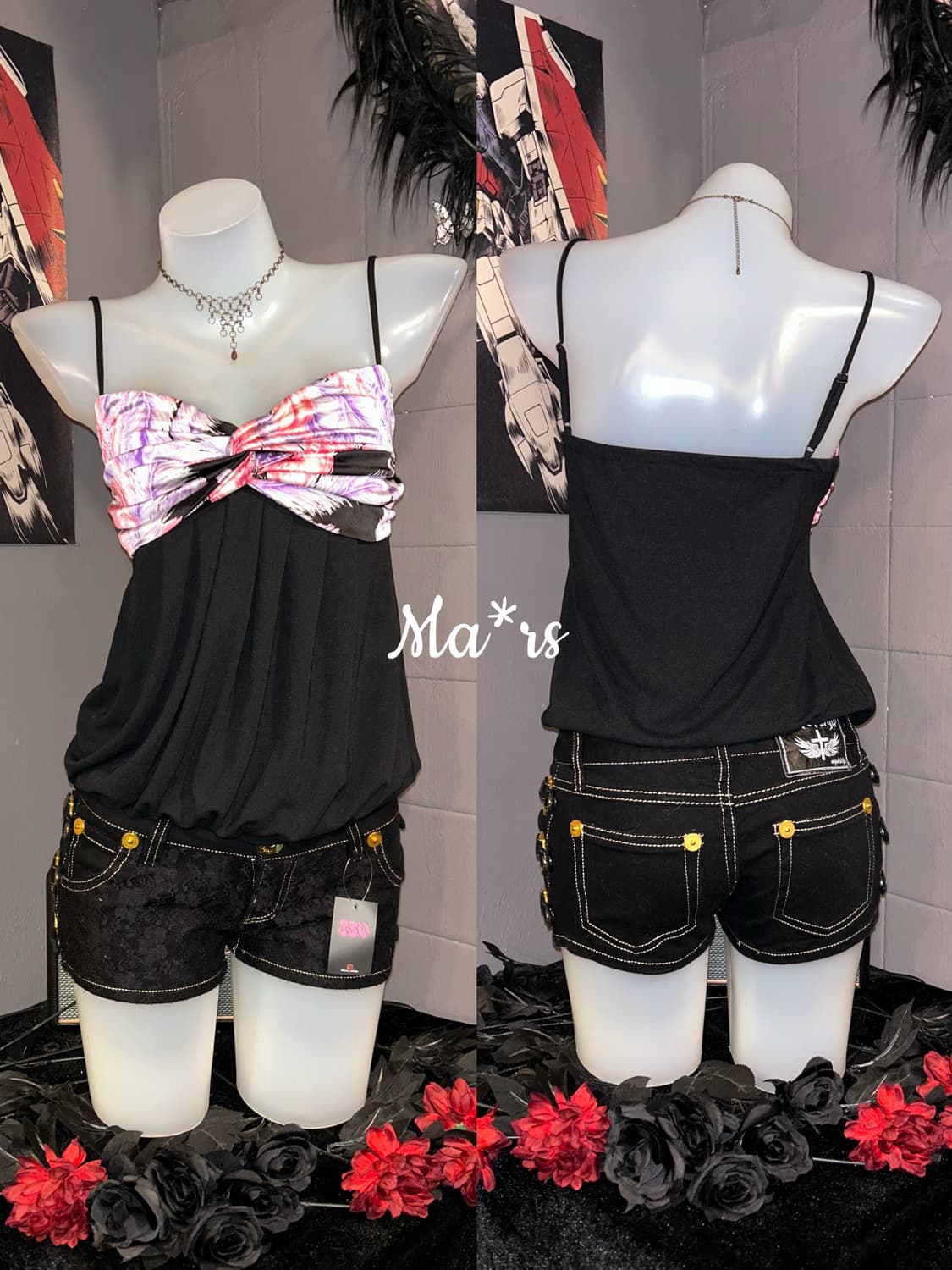 MA*RS 마즈 깃털프린팅 끈 나시 갸루y2k펑크 상품이미지2