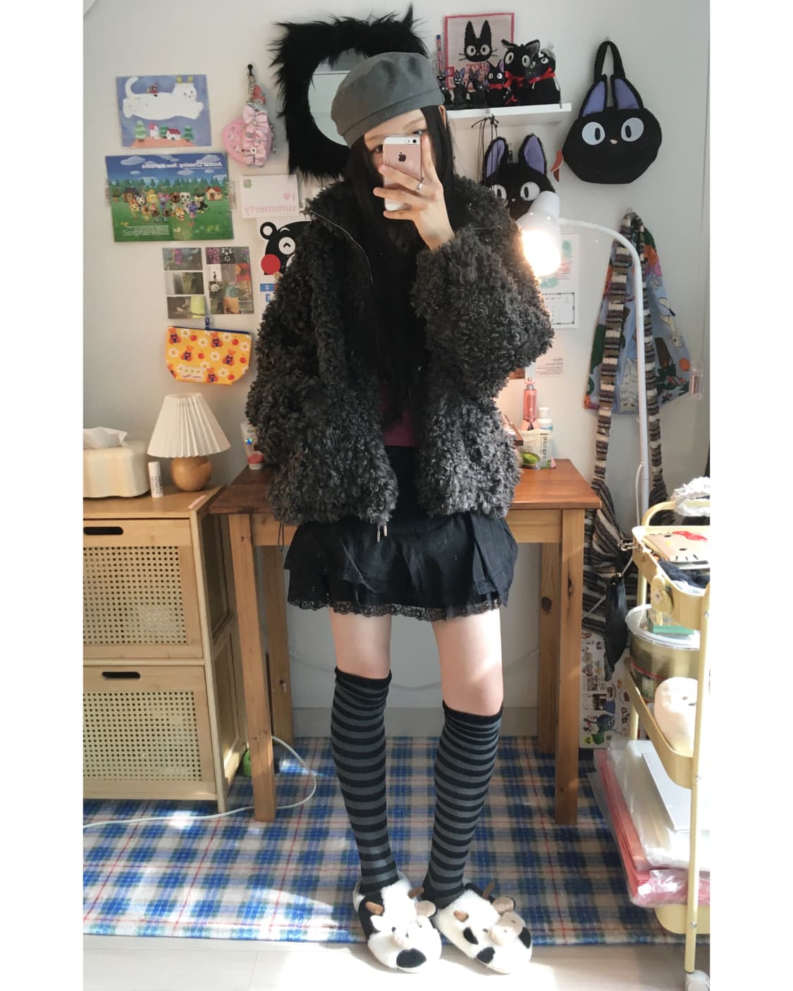 vintage curly fur zip-up jacket charcoal 상품이미지2