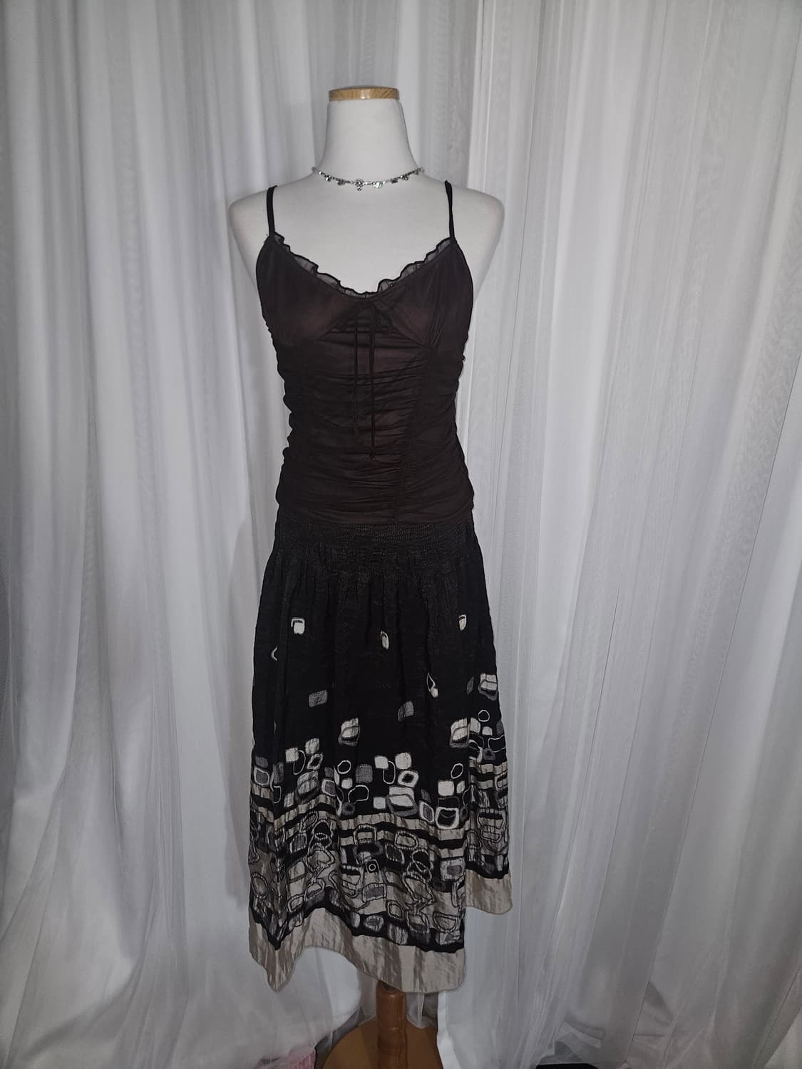 빈티지🍫 오네갸루 다크초코 브라운 히메 탑스커트 원피스 상품이미지4