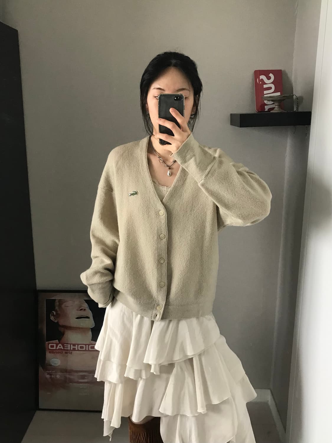 라코스테 (주)서광 올드스쿨 모 브이넥 가디건 아이보리 상품이미지2