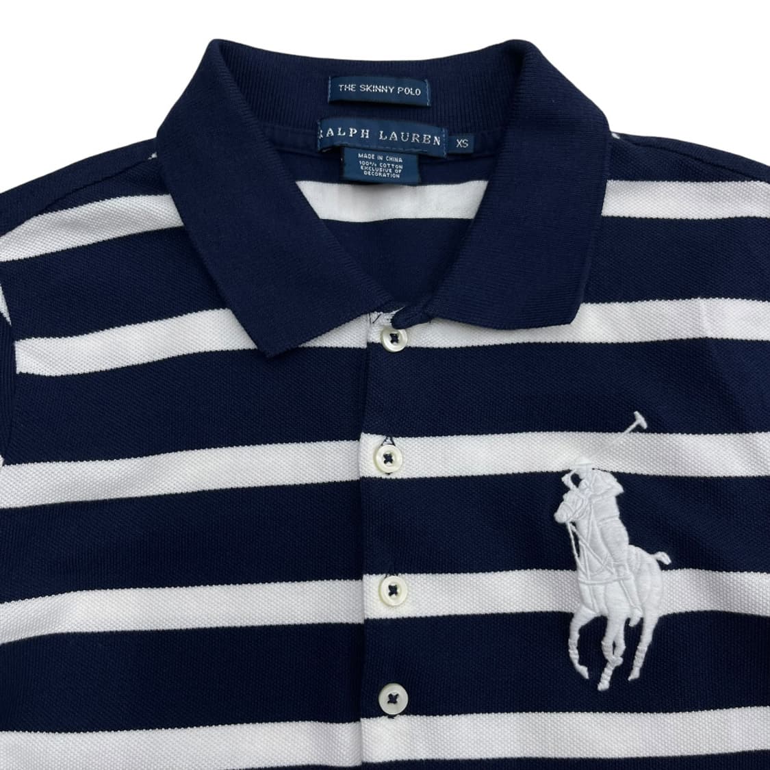 폴로 랄프로렌 빅포니 화이트 단가라 네이비 pk 반팔 XS 상품이미지4