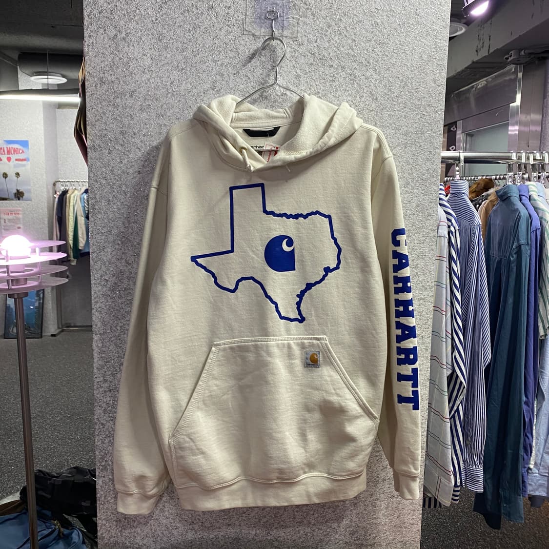 칼하트 루즈핏 박스로고 그래픽 크림 후드티 B4673 상품이미지2