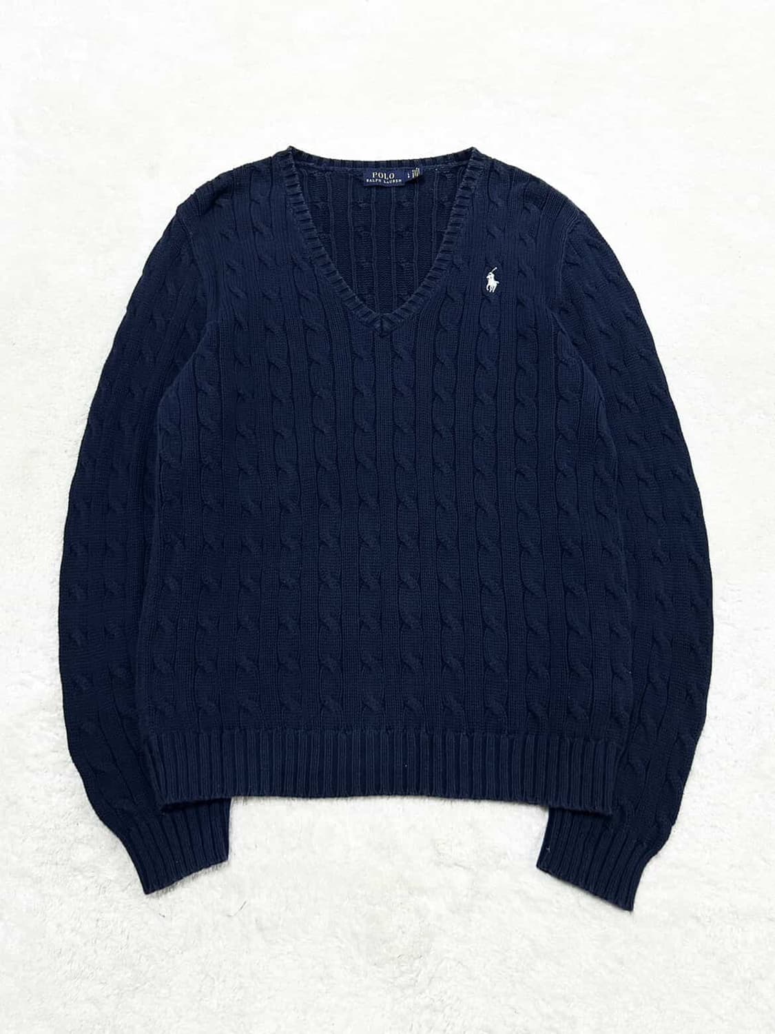 폴로 화이트포니 네이비 브이넥 케이블 니트 상품이미지6