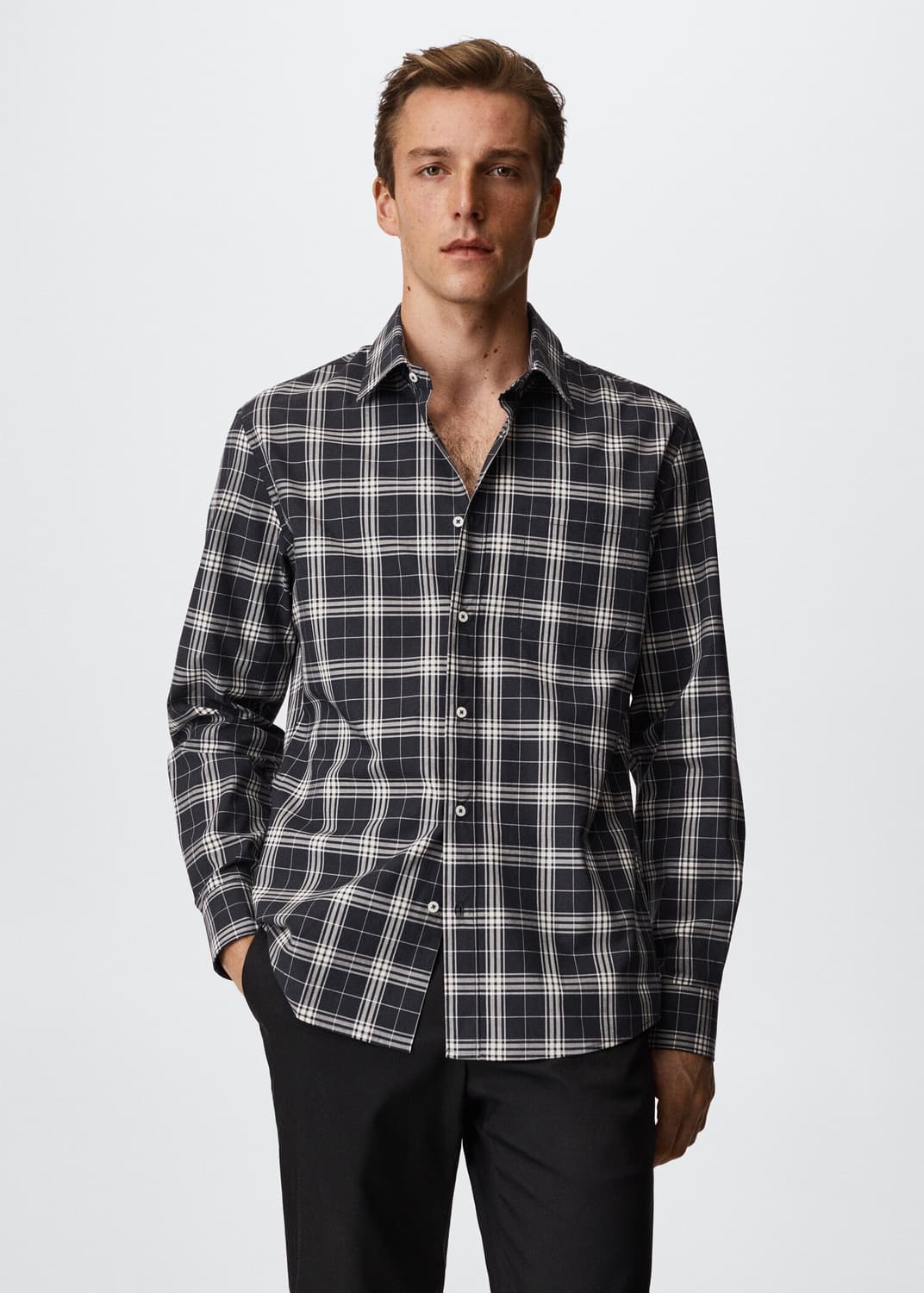 MANGO 망고 체크 셔츠 네이비 상품이미지3