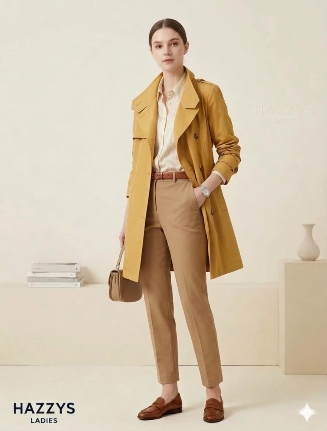 봄추천 | 헤지스 레이디스 옐로우 하프 트렌치코트 55 | 고급라인 상품이미지3