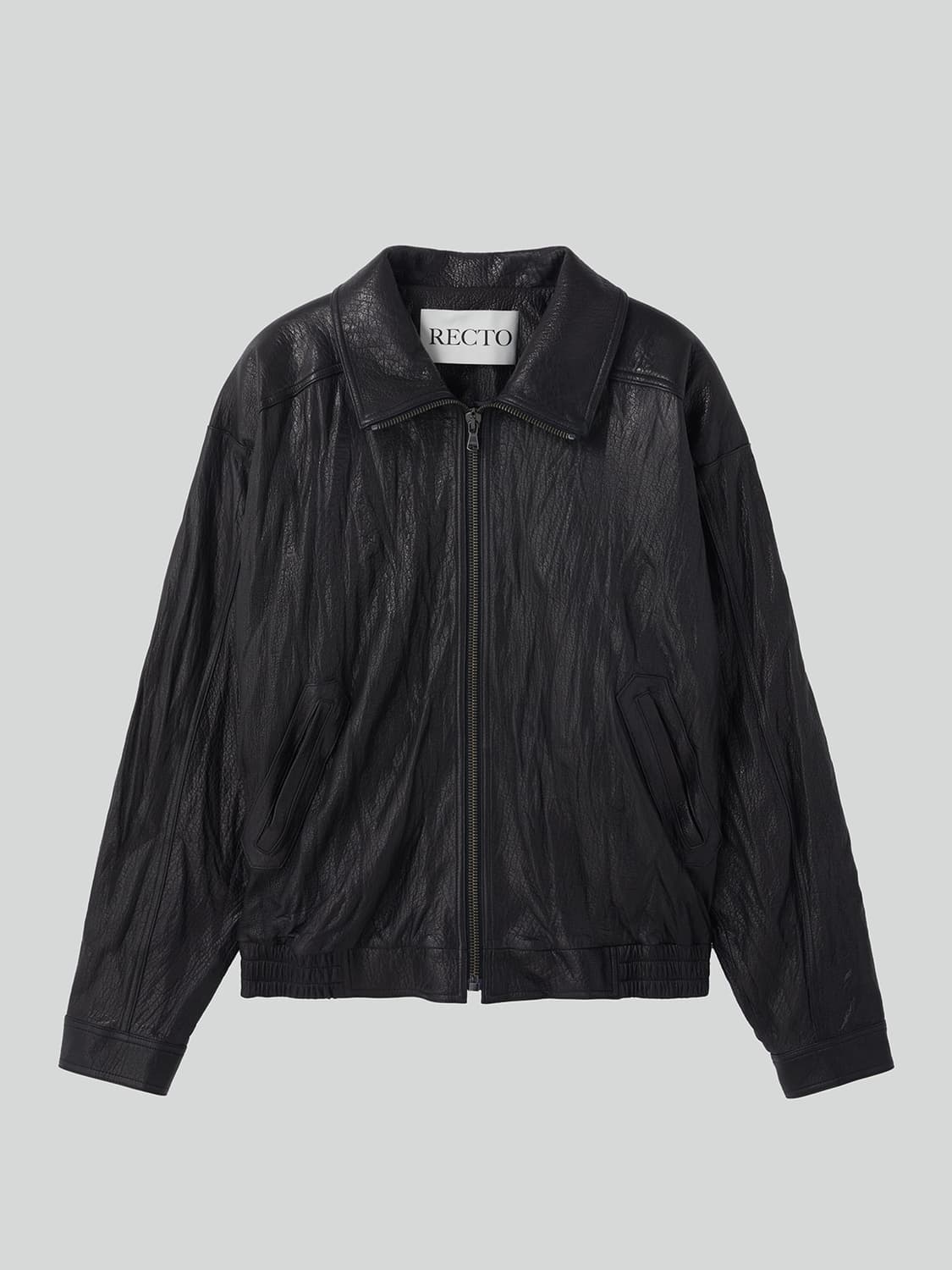 [새상품] 렉토 26SS 하이넥 크랙 크링클 레더 점퍼 자켓 블랙 상품이미지1