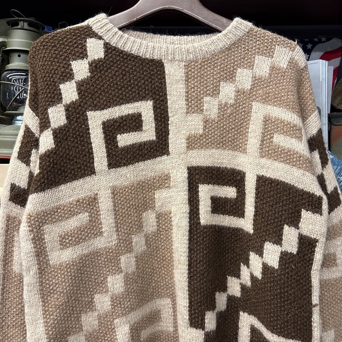 90s 잉카텍스 핸드메이드 알파카 퍼 스퀘어 패턴 니트 스웨터 N159 상품이미지3