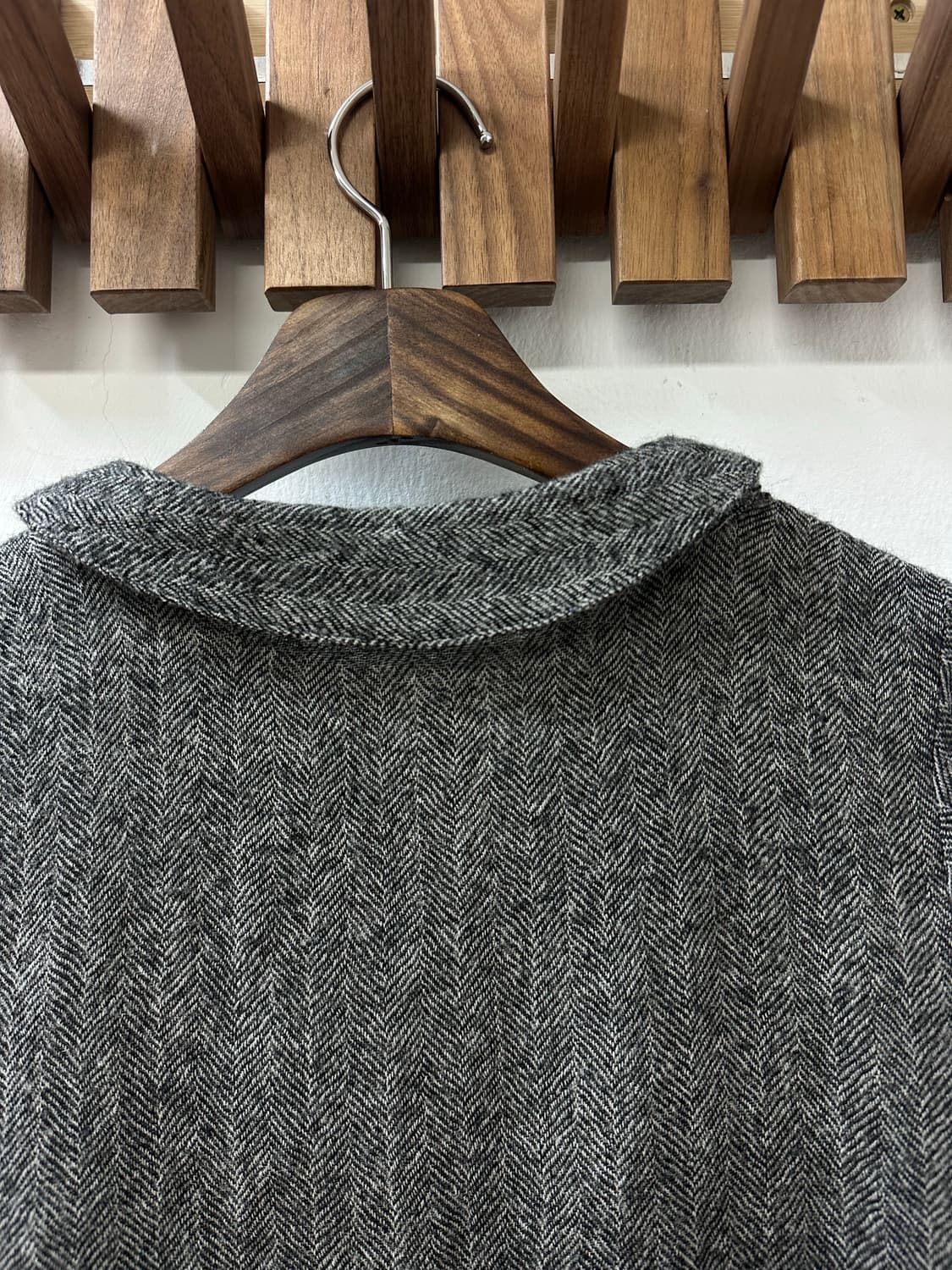 일본빈티지 울100% 헤링본 사와코 둥근카라 케이프 플레어 코트 상품이미지3