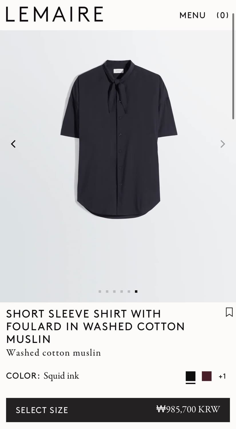 [34,36]르메르 26ss FOULARD 스카프 셔츠/스퀴드 잉크 상품이미지7