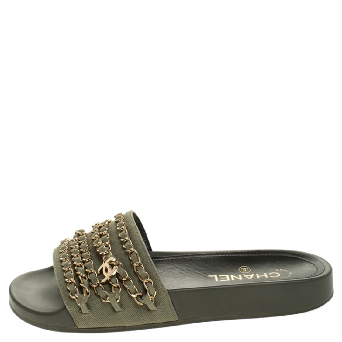 Chanel 샤넬 CC 체인 뮬 카키 39 상품이미지3