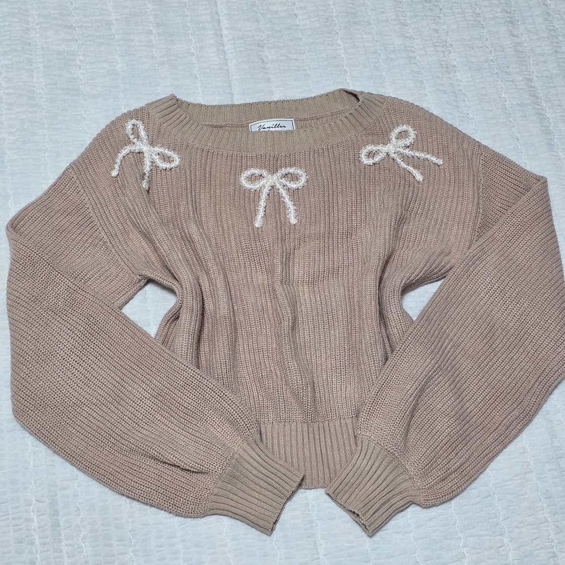 Vaniller 히메라떼갸루 모리걸 진주리본 오트밀 니트 상품이미지5