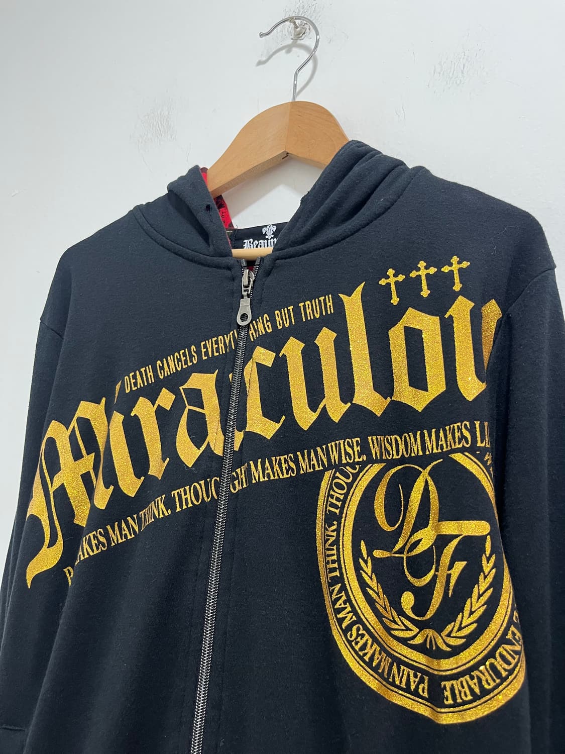 y2k 락펑크 골드 글리터 레터링 프린팅 후드집업  상품이미지3