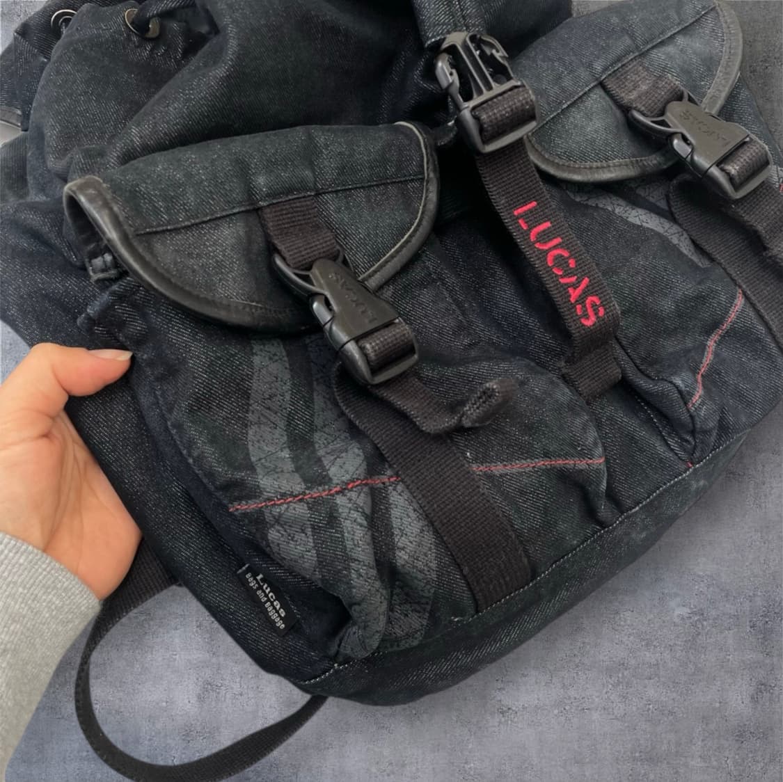 루카스 Lucas 흑청 데님 Y2K 멀티포켓 백팩  상품이미지8