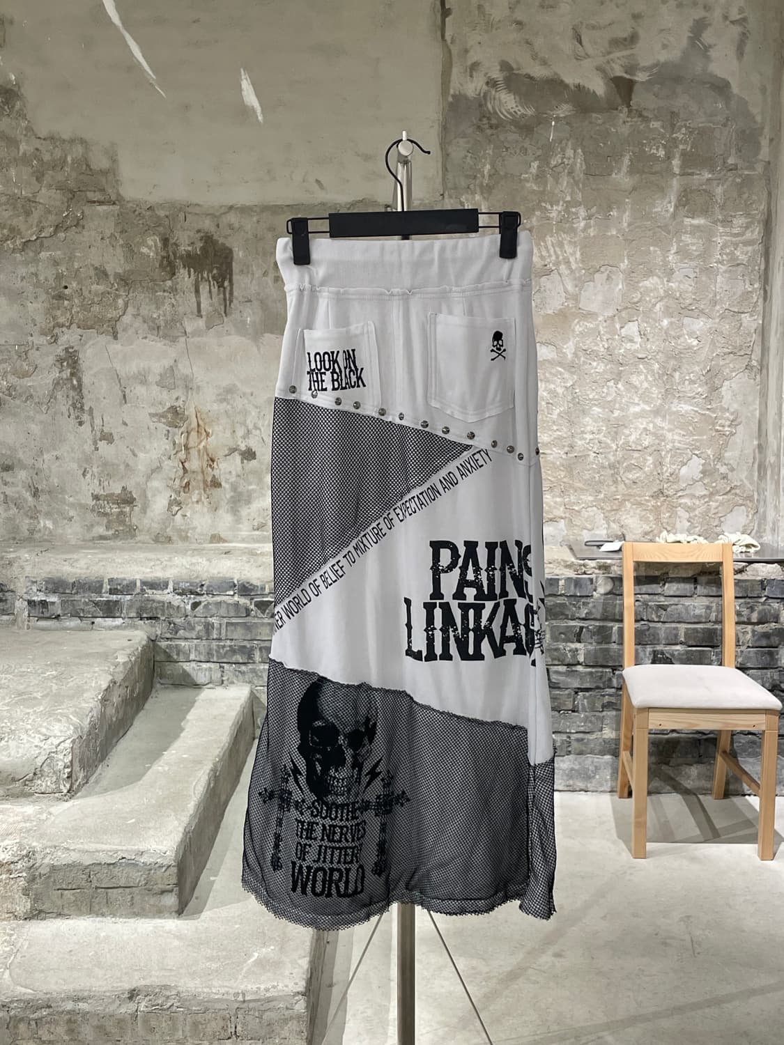 고스트 오브 할렘 화이트 y2k 스컬 네트 펑키 롱 스커트 상품이미지6