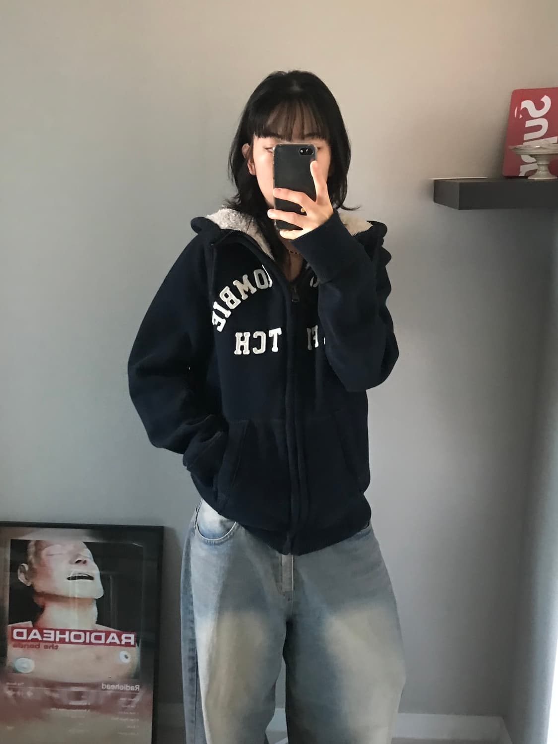 아베크롬비 자수로고 안감 울프죠 후드집업 헤비코튼 상품이미지2