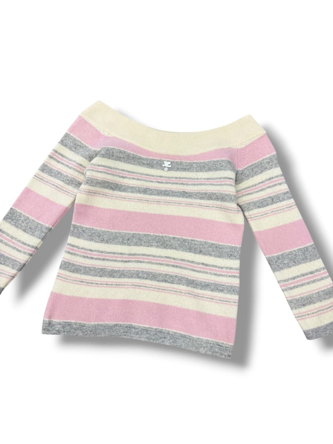 꾸레쥬 솜사탕 스트라이프 울 캐시미어 혼방 오프숄더 니트 상품이미지3