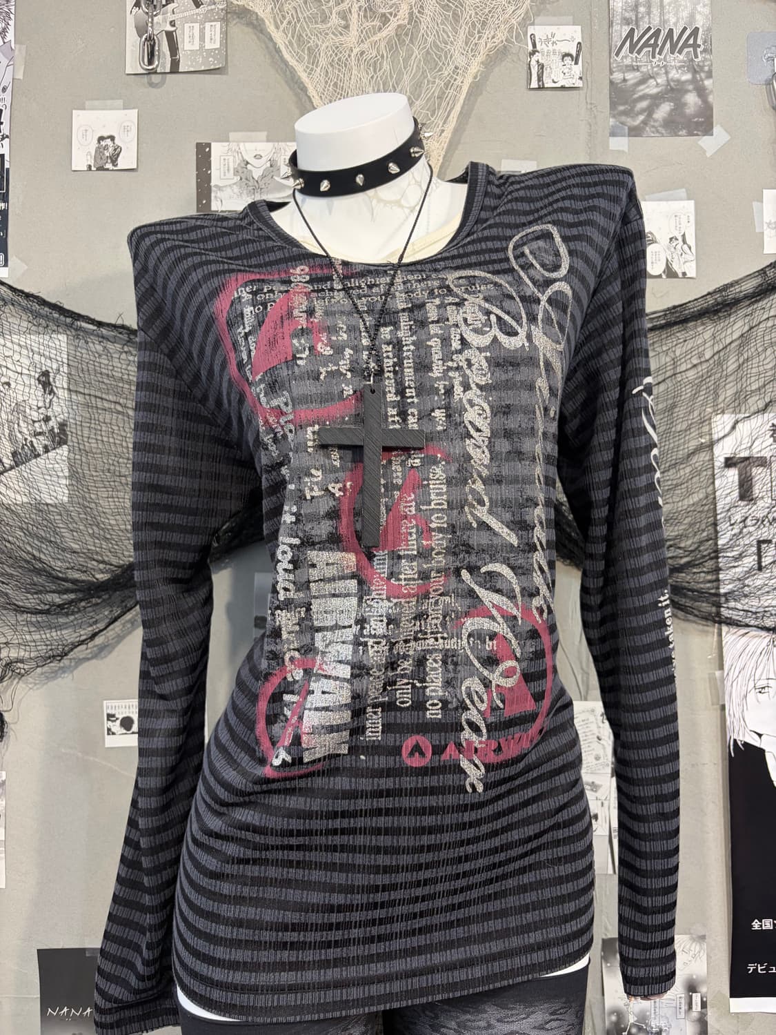 Y2K Stripe Glitter lettering long sleeve 상품이미지7