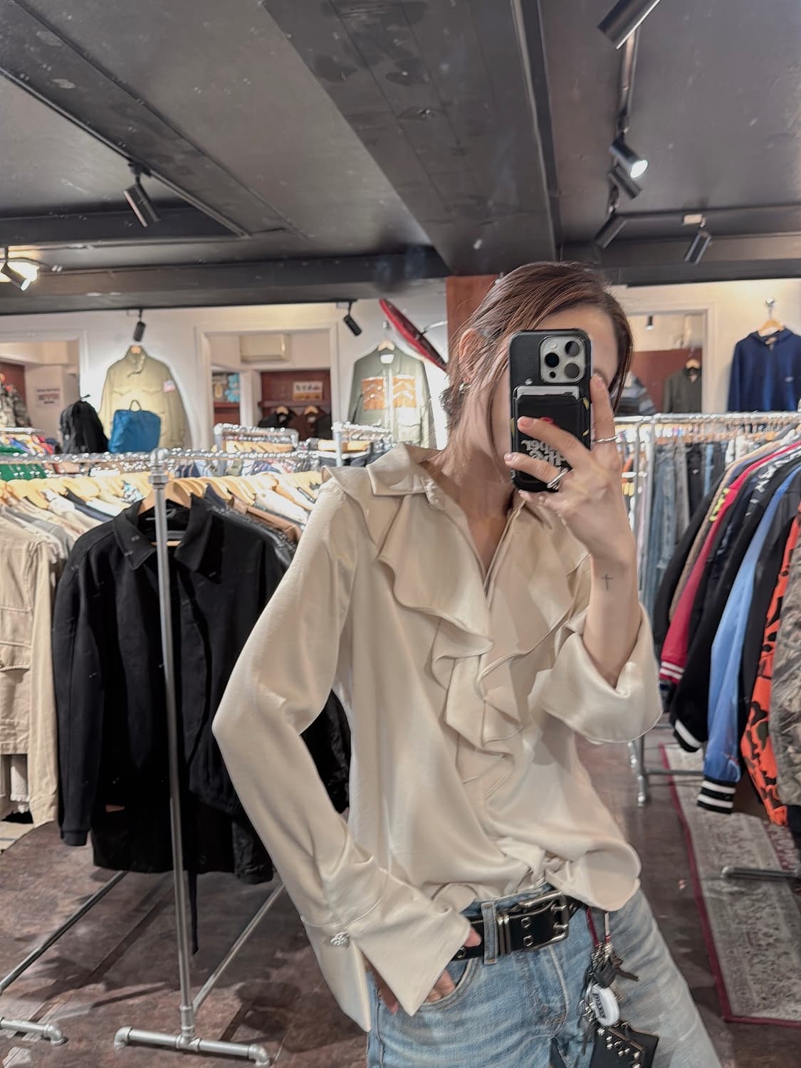 ZARA 자라 웨스턴 프릴 러플 쉬폰 실크 크림 블라우스 셔츠 s 상품이미지1