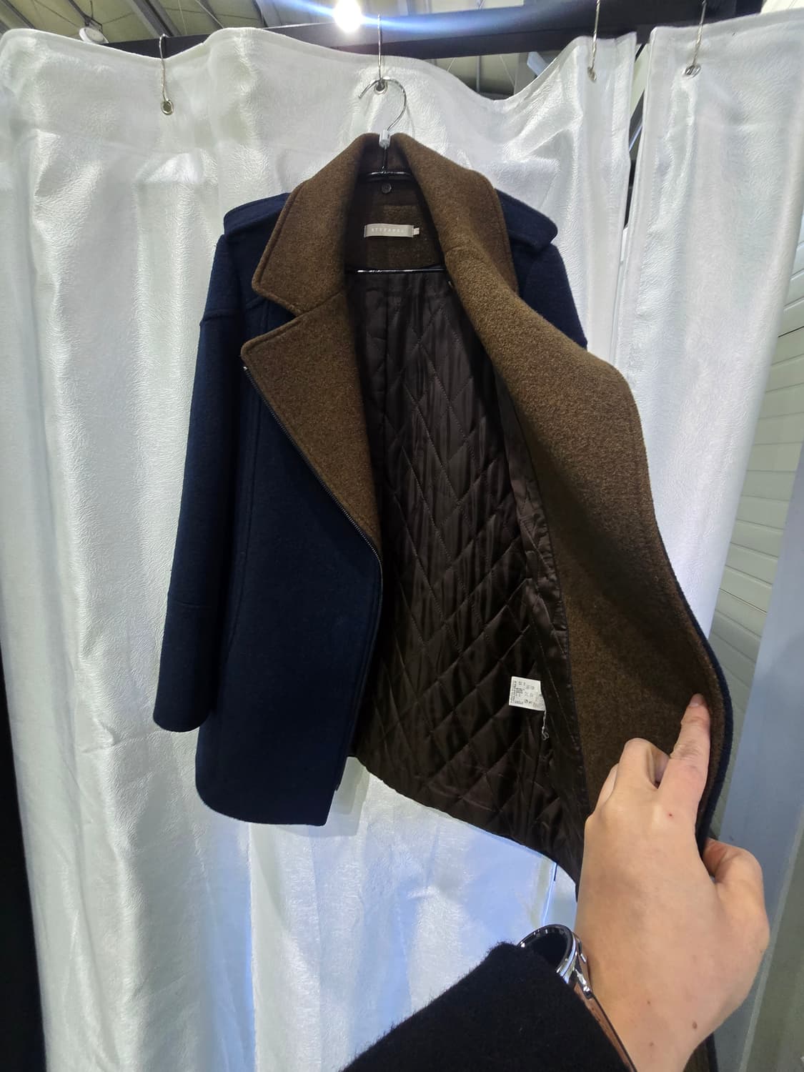 스테파넬 네이비 브라운 배색 모직 코트 S 상품이미지7