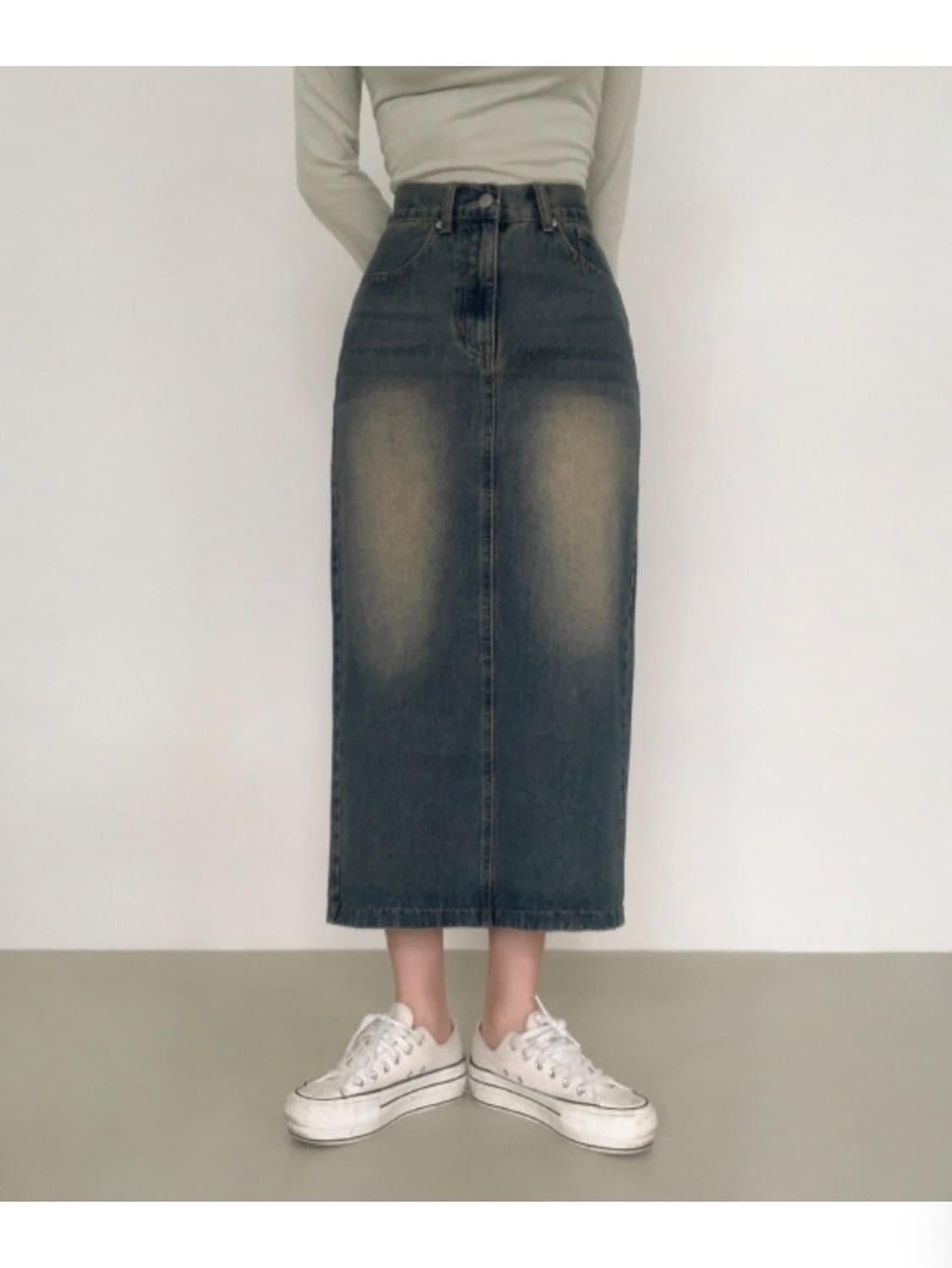 에이블리 조이조이 롱데님스커트 중청 S 새제품 상품이미지1