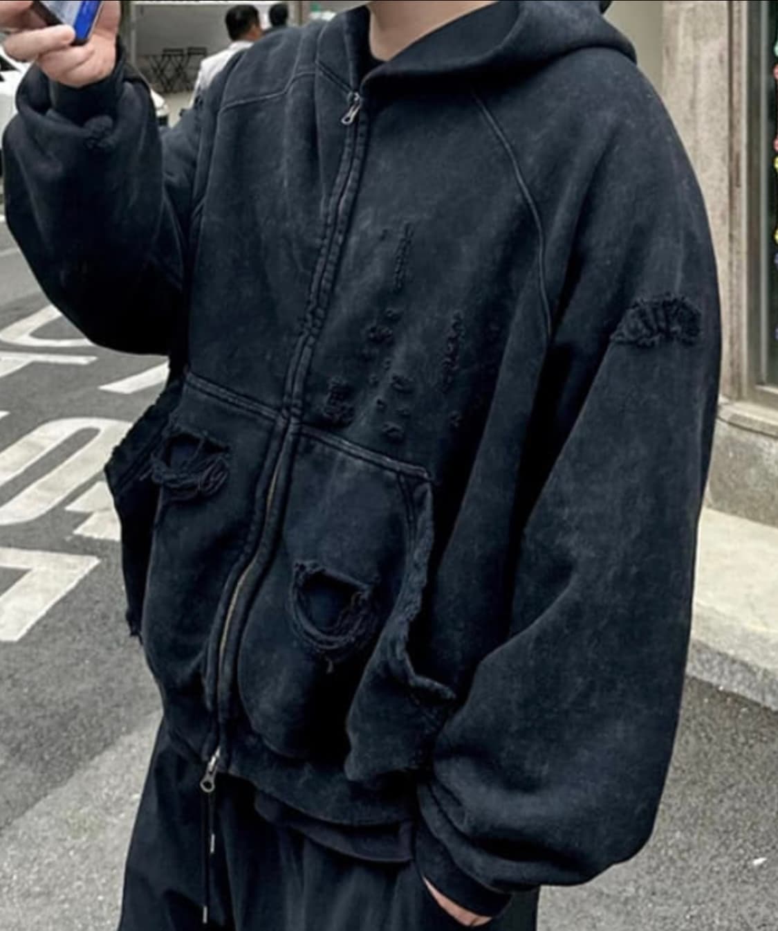 [2] 논노드 신세계 디스트레스드 후드 집업 상품이미지2