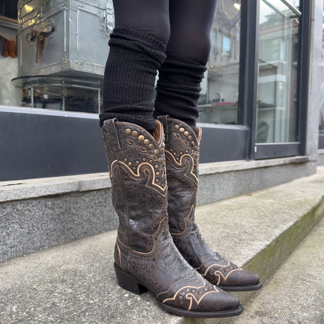 00s 로킨 가죽 스터드 웨스턴 부츠 상품이미지1