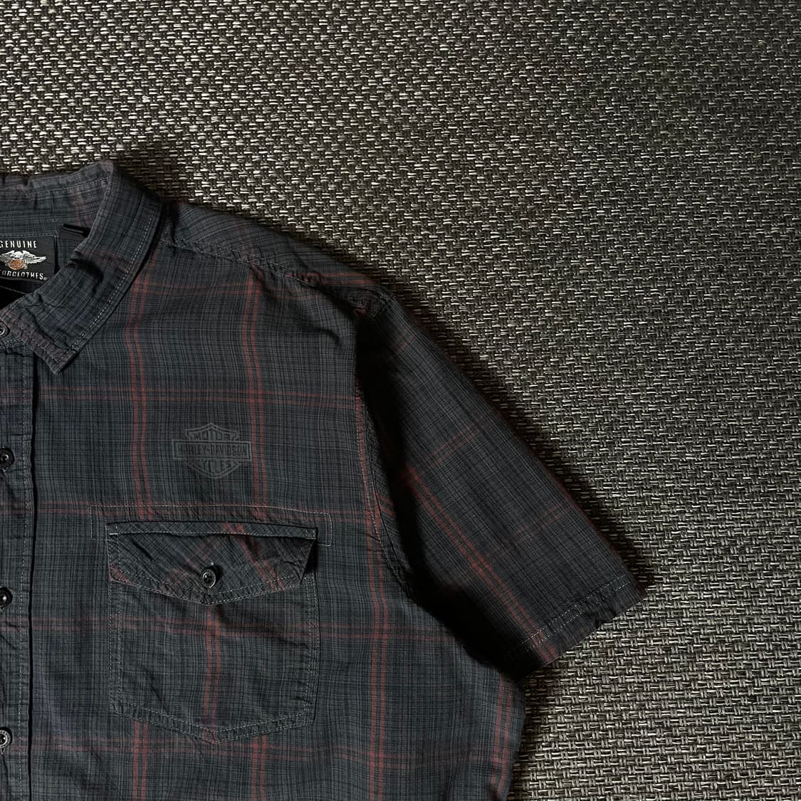할리데이비슨 다크그레이 레드 체크 패턴 반팔 셔츠 3XL 상품이미지3
