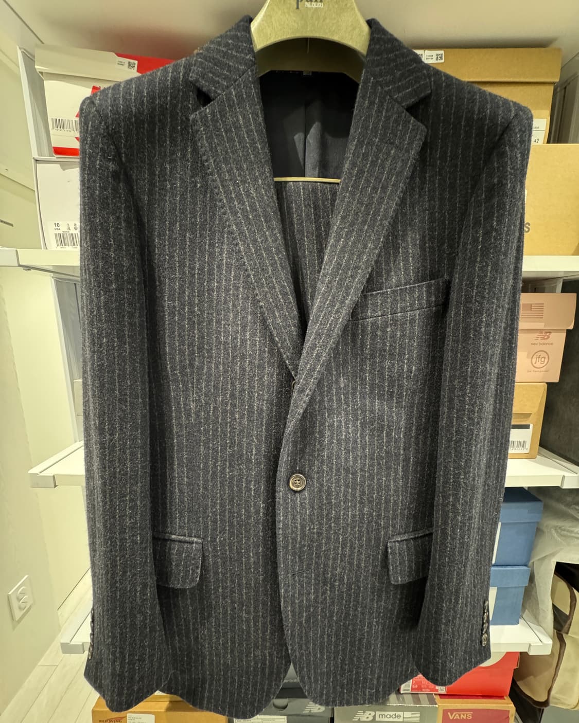 [40R/33-30] 영국제 원단 스트라이츠 울 수트 네이비 상품이미지1