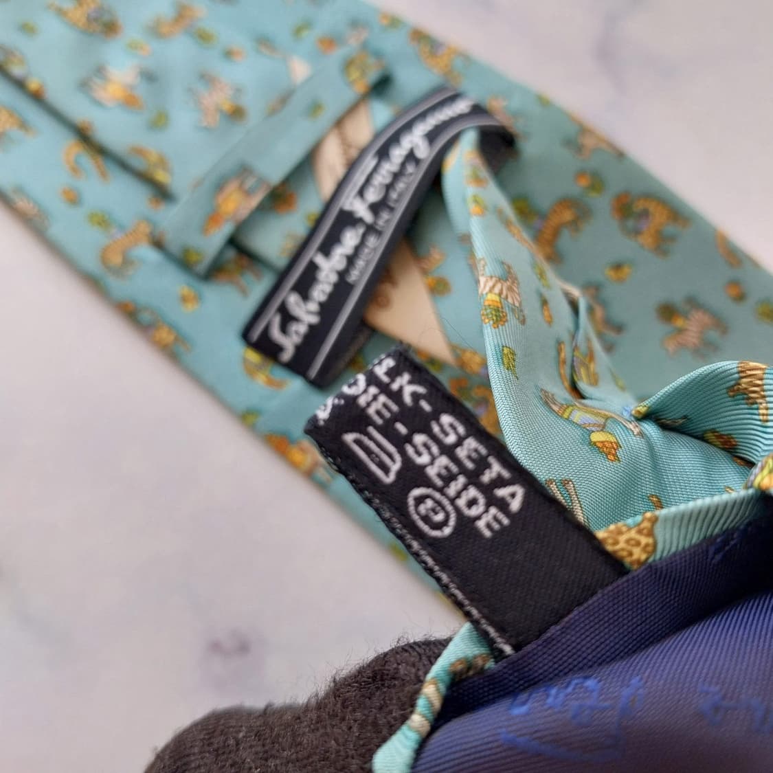 살바토레 페라가모 민트 동물 모티브 넥타이 9.7cm B등급 K2502 상품이미지7