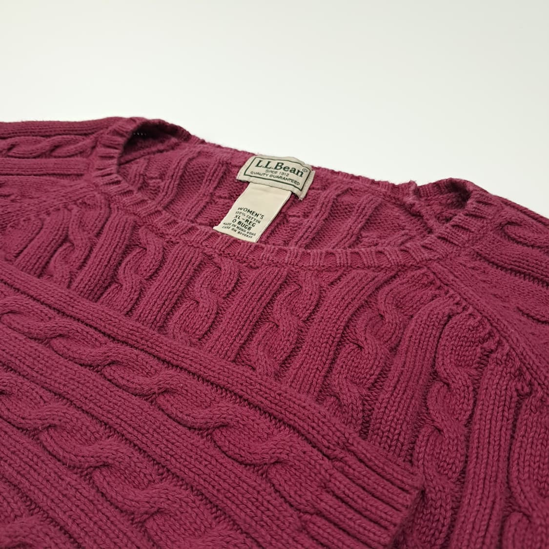 CL308 XL 엘엘빈 90s 홍콩판 코튼 케이블 버건디 니트 스웨터 상품이미지3