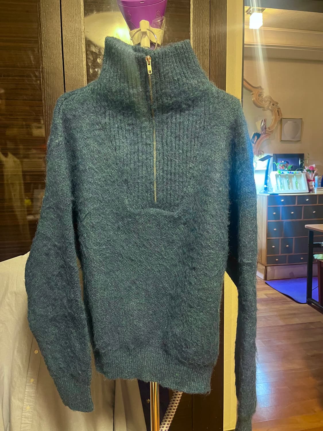 [남녀공용]누아클레 알파카 하프 집업 니트 블루 상품이미지1