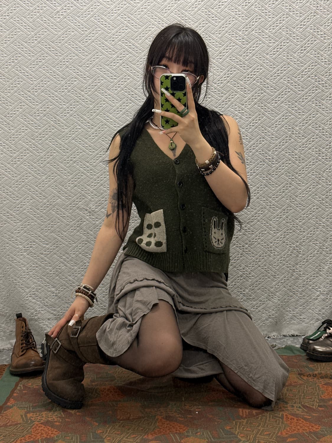 빈티지 코지 모리 키치 자수포켓 버튼 니트 베스트 K0124 상품이미지2