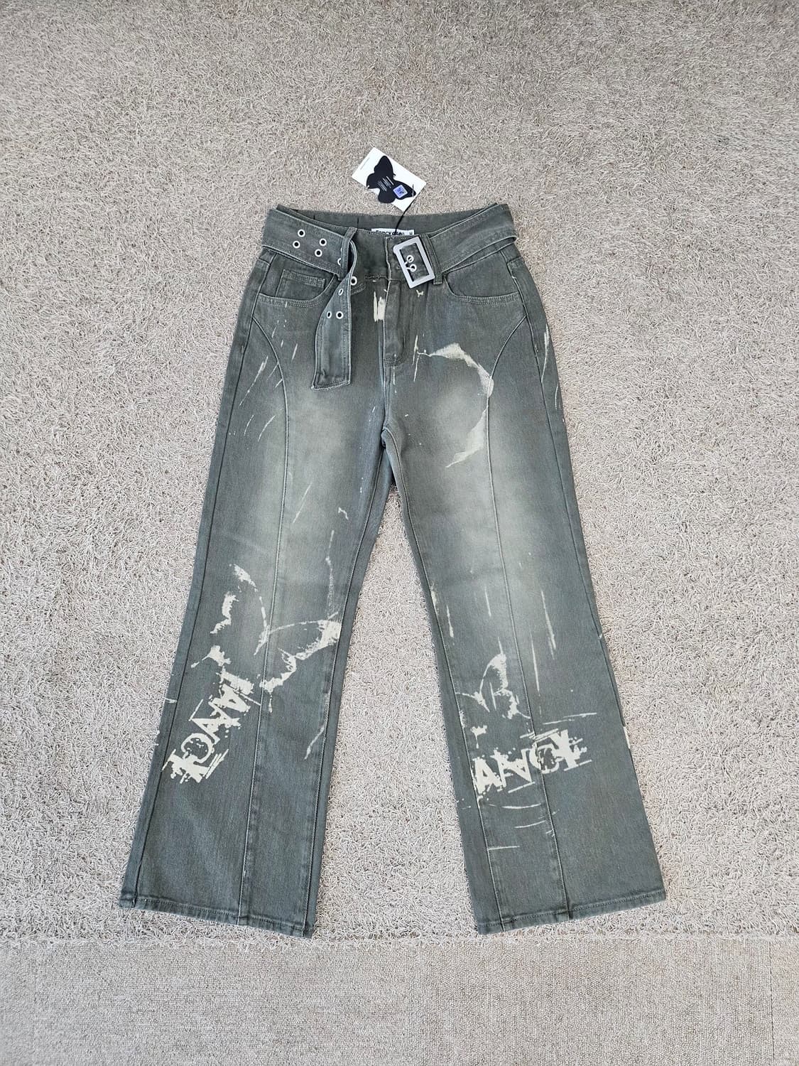 새상품(M 25-26) 팬시클럽 벨트 와이드 데님 팬츠 상품이미지1