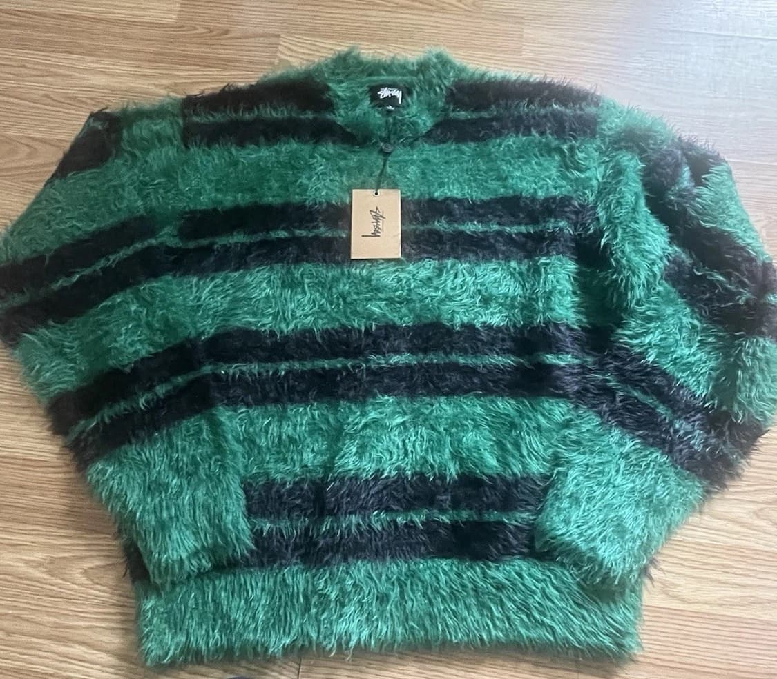 스투시 헤어리 스트라이프 니트 블랙그린 상품이미지1