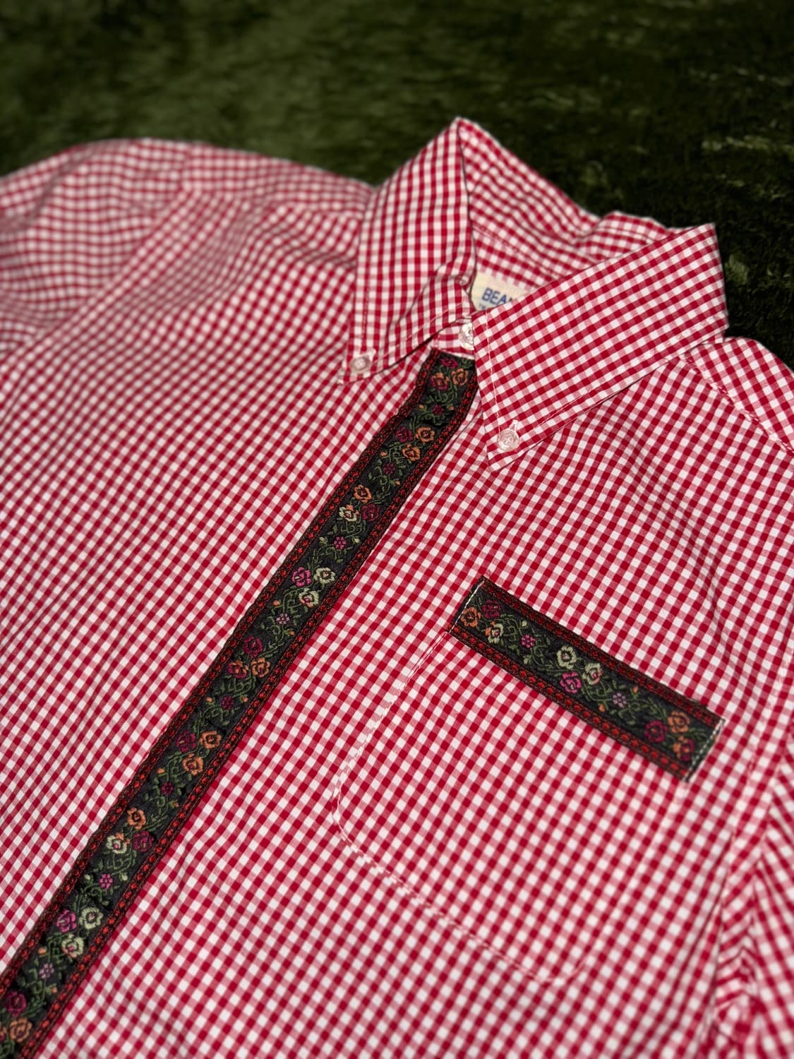 BEAMS BOY 빔즈 보이 플로랄 프린트 체크 하프 셔츠 레드 상품이미지2