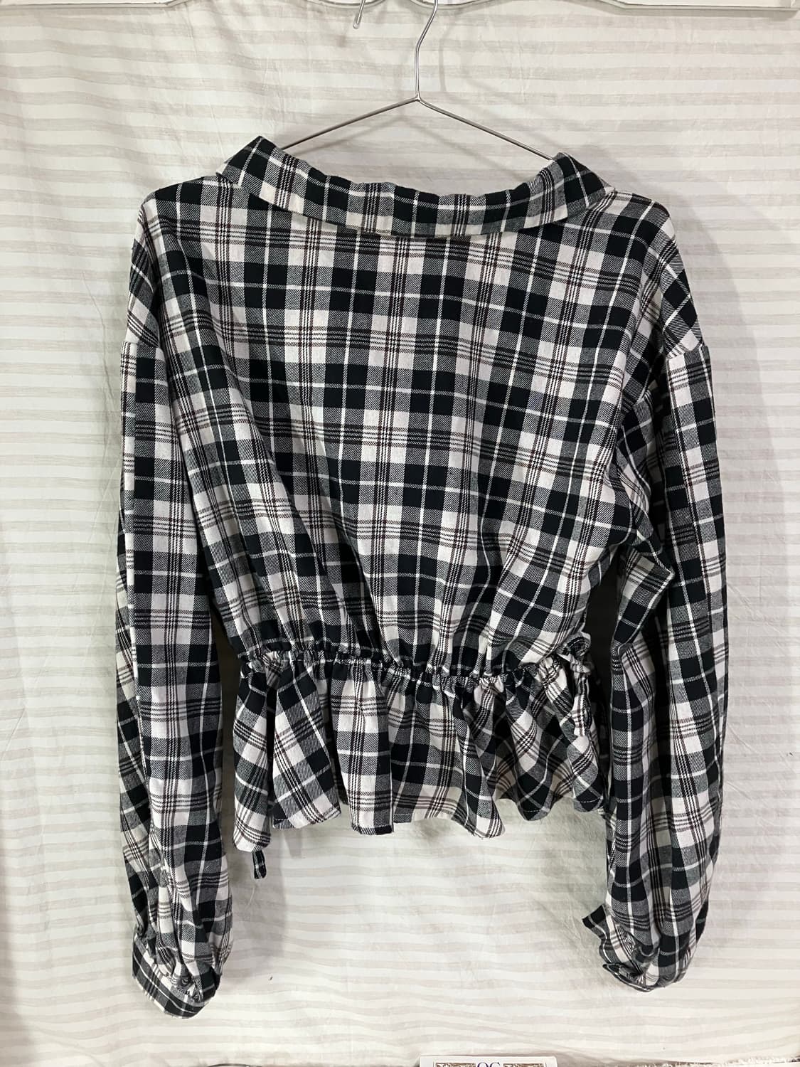 빈티지 체크 셔링 블라우스 1020 y2k 스트릿 갸루 펑키 일본빈티지  상품이미지2