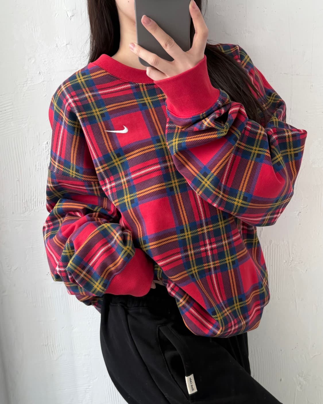 나이키 NRG 플래드 스우시 타탄체크 크루넥 맨투맨 상품이미지1