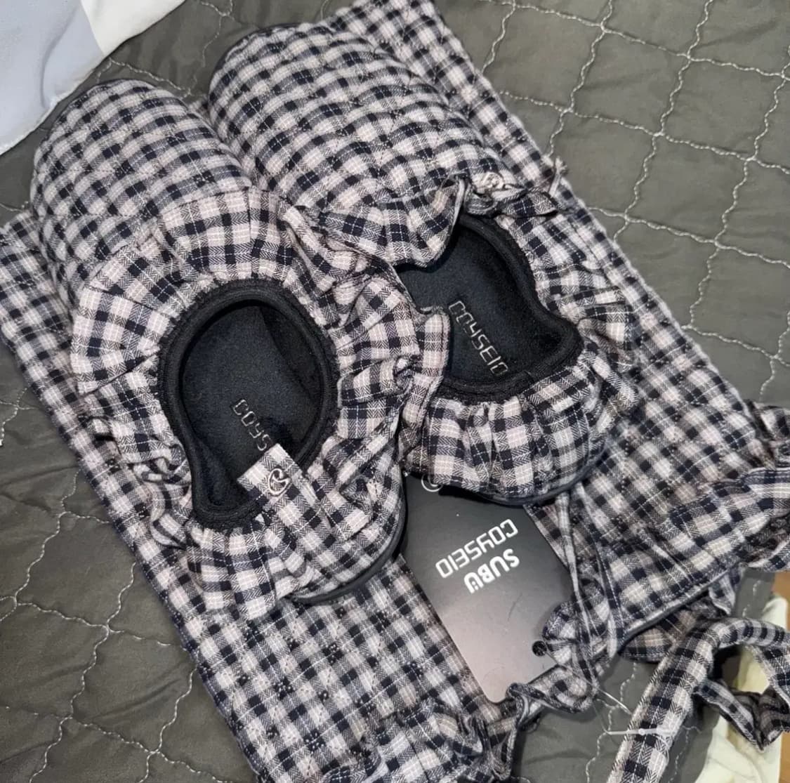 코이세이오x스부 플러프 체크 패딩 슈즈 0사이즈 신발+슈케이스 가방 상품이미지1
