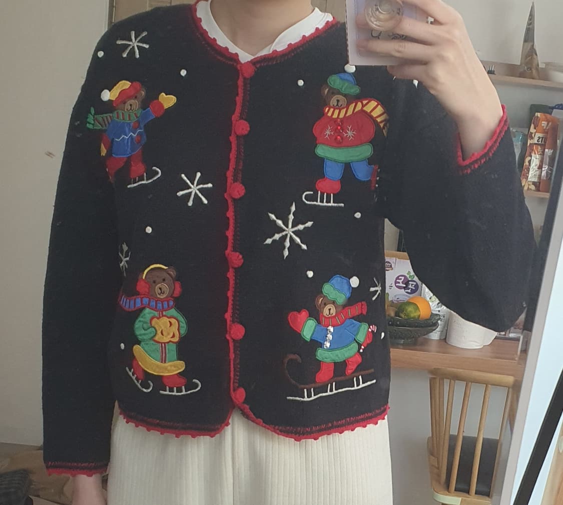 nutcracker 빈티지 크리스마스 어글리 곰돌이 테디베어 니트 가디건 상품이미지2