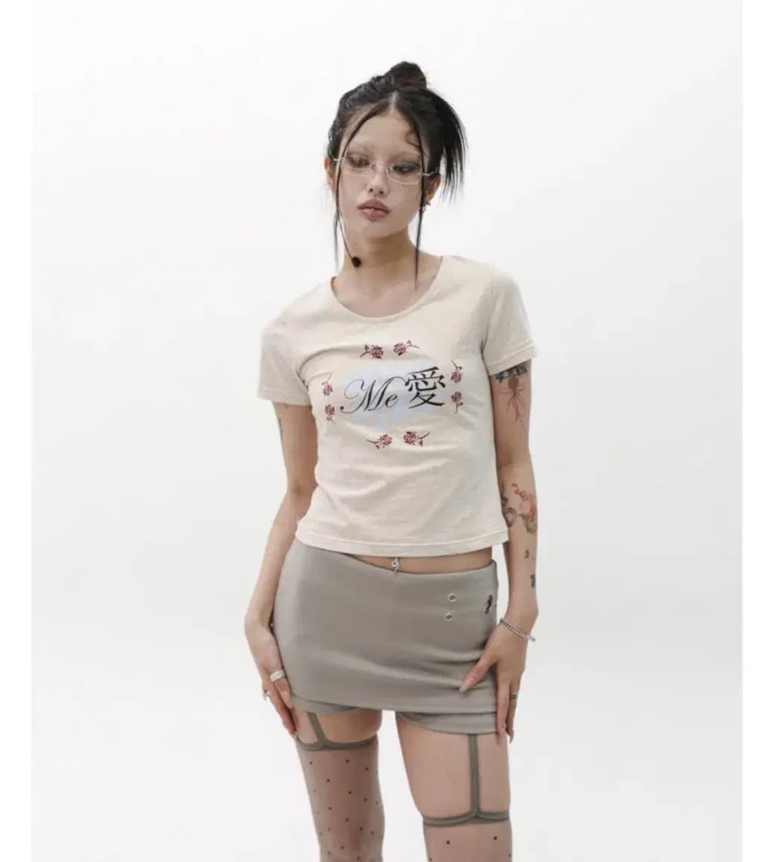 Miae 미애 아일렛 미니 팬츠스커트 베이지 상품이미지2