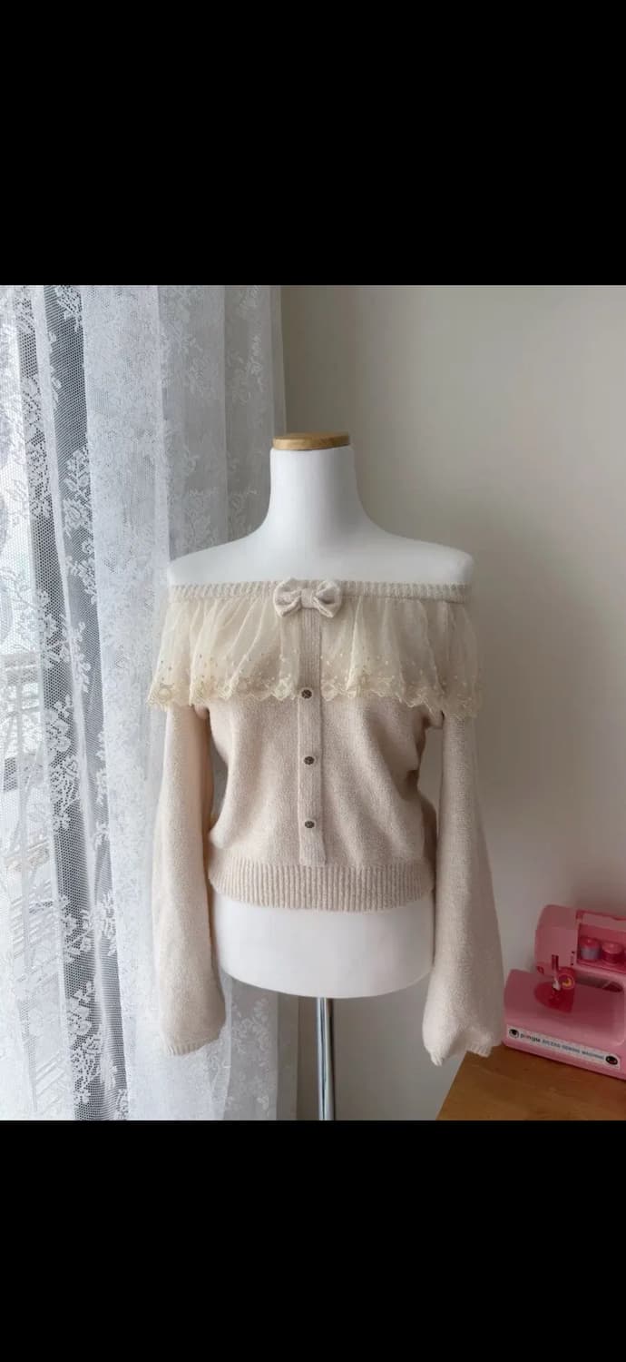 리즈리사 라떼갸루 오프숄더 레이스 니트 오네히메 빈티지 상품이미지1