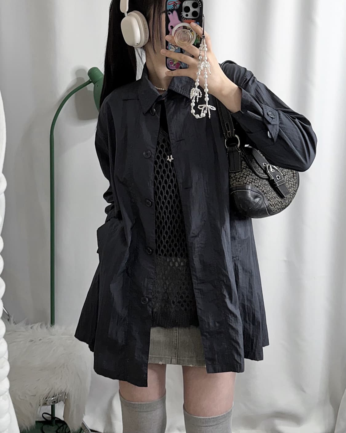 블루 그레이 넥버클 바람막이 코트 자켓 상품이미지2