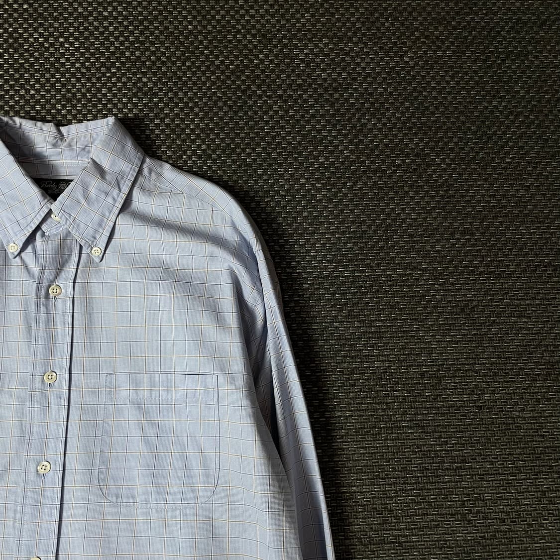 브룩스브라더스 스카이블루 체크 패턴 원포켓 긴팔 셔츠 M  상품이미지3