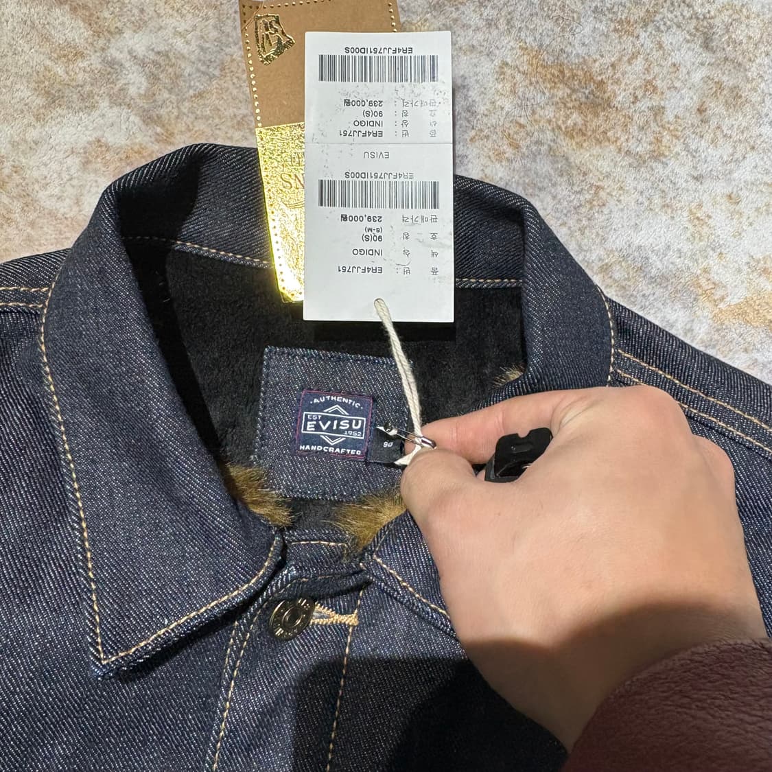 에비수 레오파드 안감 백로고 데님 트러커 자켓 상품이미지5